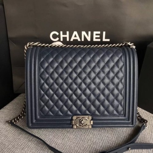 Boy Chanel Rabat Sac à Bandoulière Bleu Original Cannage Motif A67087 Argent