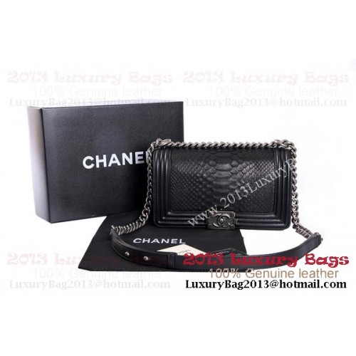 Boy Chanel Flap Sac à bandoulière en cuir de python véritable A37003 Noir