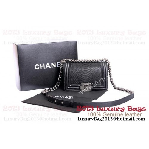 Boy Chanel Flap Sac à bandoulière en cuir de python véritable A37006 Noir