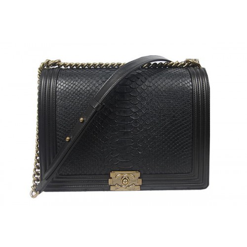 Boy Chanel Flap Sac à bandoulière en cuir de serpent véritable A67087 Noir