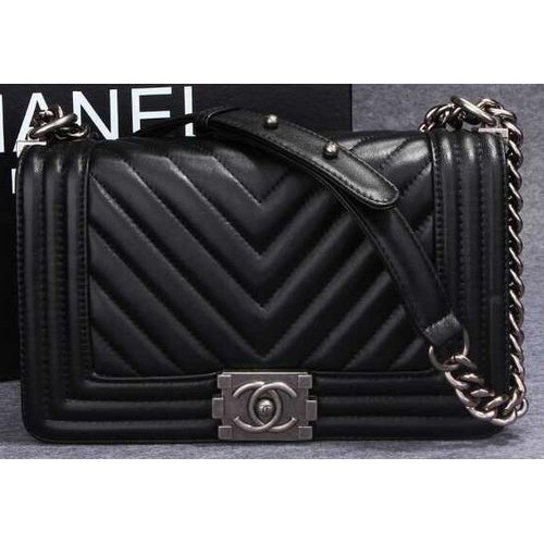 Boy Chanel Flap Sac à bandoulière Chevrons Couture CHA6817 Noir