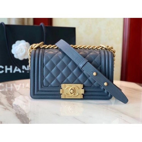 Boy Chanel Flap Sac à bandoulière en cuir A67085 bleu