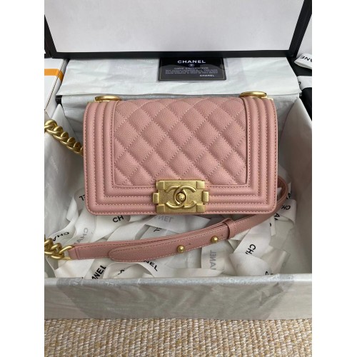 Boy Chanel Flap Sac à bandoulière en cuir A67085 rose