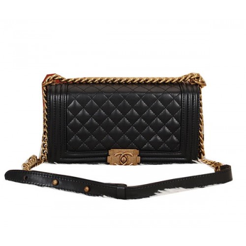 Boy Chanel Flap Sac à bandoulière en cuir d'origine CHA68076 Noir