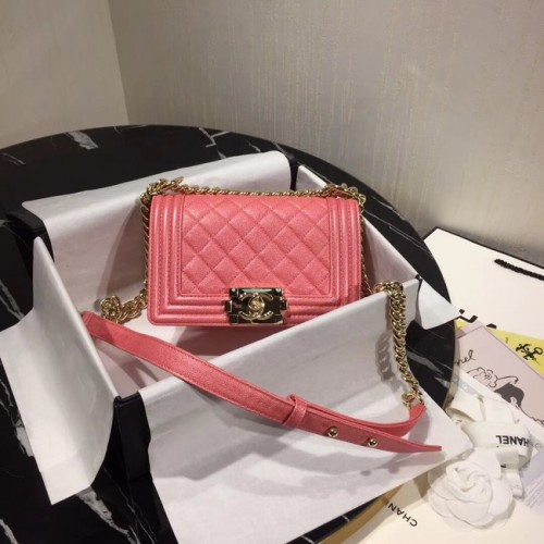 Boy Chanel Rabat Sac à Bandoulière Original Cuir Rose A67085 Or