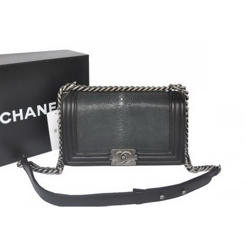Boy Chanel Rabat Sac à Bandoulière Original Cuir Perlé A67086 Noir