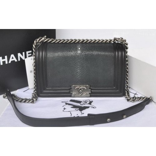 Boy Chanel Flap Sac à bandoulière en cuir perlé A66230 Noir