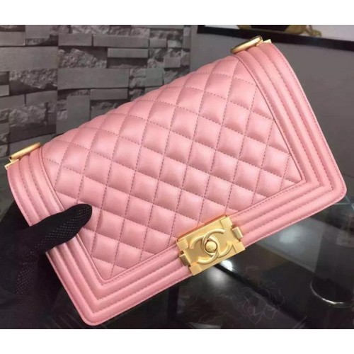 Boy Chanel Flap Sac à bandoulière en cuir de mouton rose A67086 Or