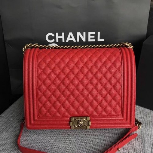 Boy Chanel Flap Sac à Bandoulière Rouge Original Cannage Motif A67087 Doré
