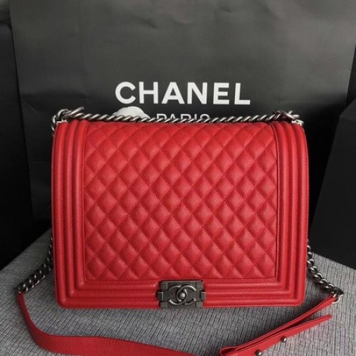 Boy Chanel Rabat Sac à Bandoulière Rouge Original Cannage Motif A67087 Argent