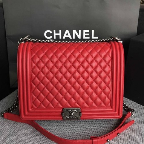 Boy Chanel Rabat Sac à Bandoulière Rouge Original Cuir de Mouton A67087 Argent