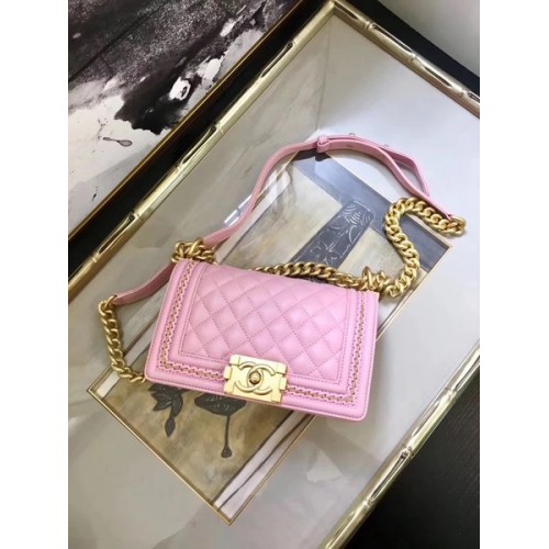Boy Chanel Flap Sac à bandoulière en cuir de mouton A67085E Rose