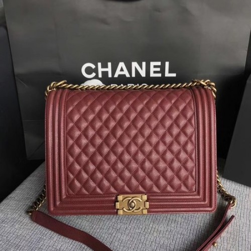 Boy Chanel Rabat Sac à Bandoulière Vin Original Cannage Motif A67087 Doré