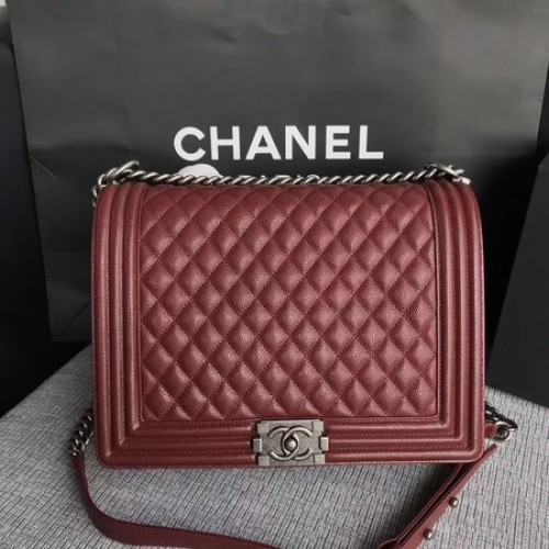 Boy Chanel Rabat Sac à Bandoulière Vin Original Cannage Motif A67087 Argent