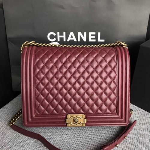Boy Chanel Rabat Sac à Bandoulière Vin Original Cuir de Mouton A67087 Doré