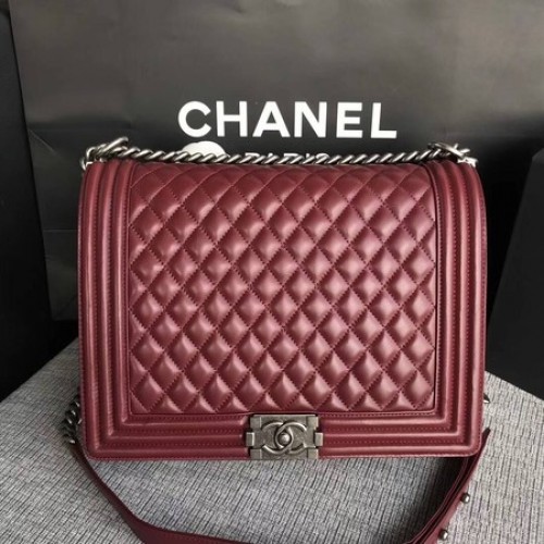 Boy Chanel Rabat Sac à Bandoulière Vin Original Cuir de Mouton A67087 Argent