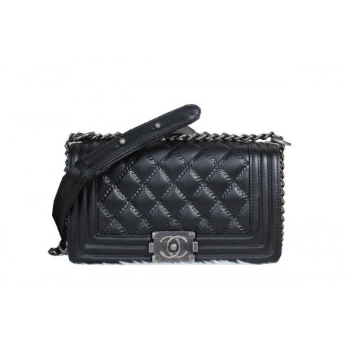 Boy Chanel Flap Sac à Bandoulière en Cuir de Veau A8013 Noir
