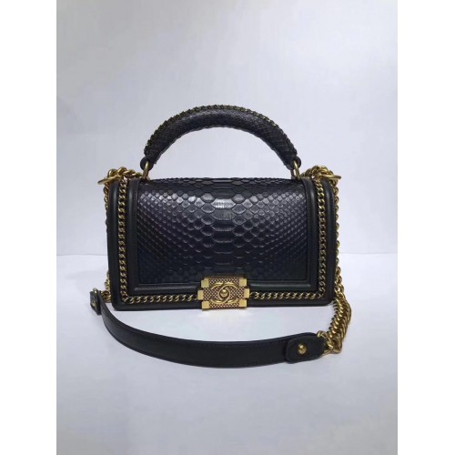 Boy Chanel Flap Sac à bandoulière en cuir de serpent original 67086 noir