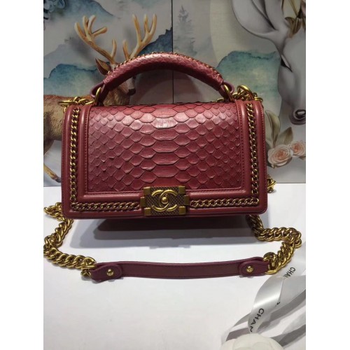 Boy Chanel Flap Sac à bandoulière en cuir de serpent original 67086 rouge