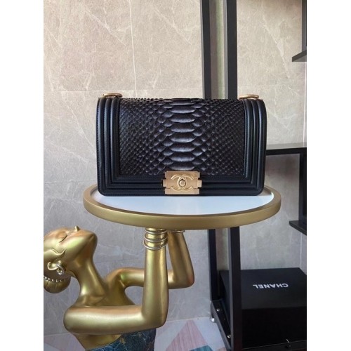 Boy Chanel Flap Sac à bandoulière en cuir de serpent original AS67086 noir et gris