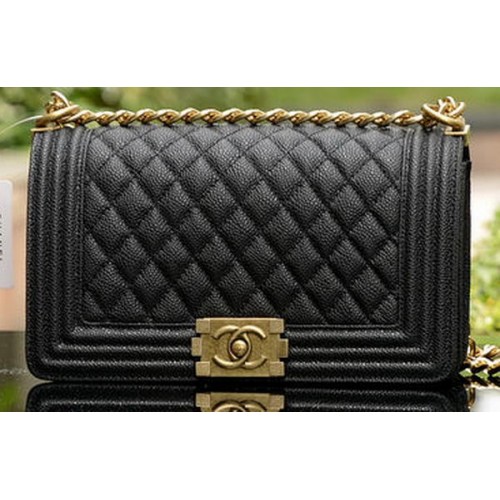 Boy Chanel Flap Sacs à Bandoulière Noir Cannage Motif Cuir A67086 Laiton