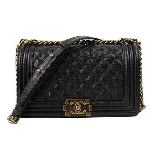 Boy Chanel Flap Sacs à Bandoulière Noir Motif Cannage Original A67025 Doré