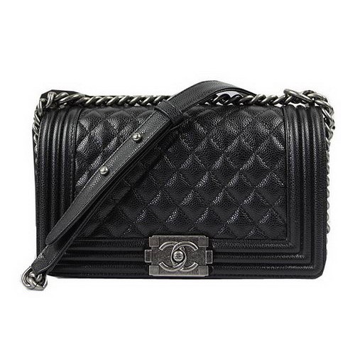 Boy Chanel Flap Sacs à Bandoulière Noir Original Cannage Motif A67025 Argent