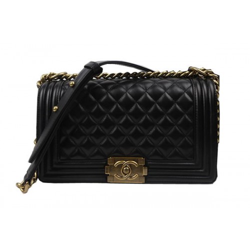 Boy Chanel Flap Sacs à bandoulière Noir Original Sheepskin A67025 Or