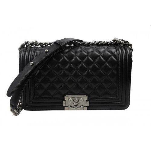 Boy Chanel Flap Sacs à bandoulière Noir Original Sheepskin A67025 Argent