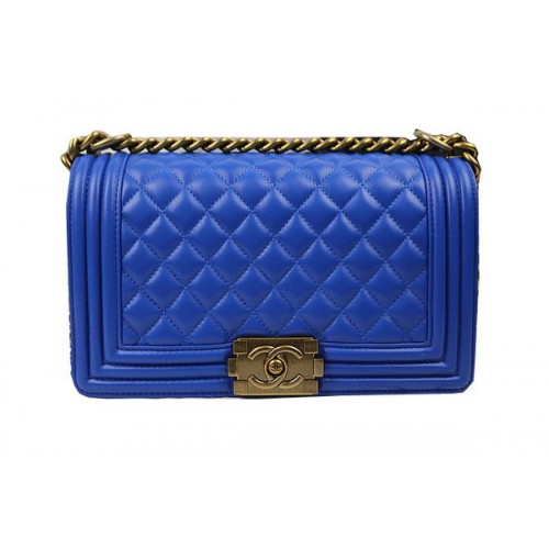 Boy Chanel Flap Sacs à bandoulière Bleu Original en peau de mouton A67025 Or