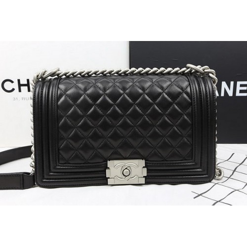 Boy Chanel Flap Sacs à bandoulière en cuir d'agneau d'origine A67025 Noir