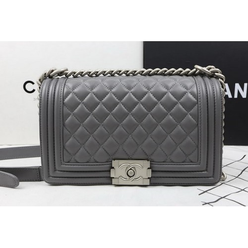 Boy Chanel Flap Sacs à bandoulière en cuir d'agneau d'origine A67025 Gris