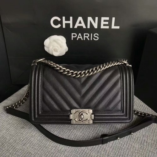 Garçon Chanel Original Chevron Cuir 67086 Noir