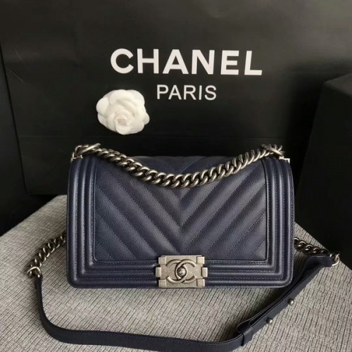 Boy Chanel Original Chevron Cuir 67086 Bleu