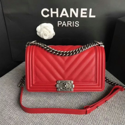 Boy Chanel Original Chevron Cuir 67086 Rouge
