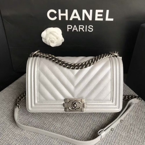 Garçon Chanel Original Chevron Cuir 67086 Blanc
