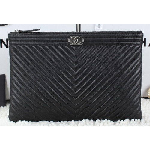 Pochette en cuir de mouton Chanel Boy A6953 Noir