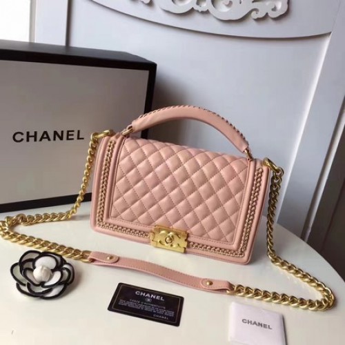 Boy Chanel Top Handle Flap Bag Original Cuir de Mouton A94804 Rose