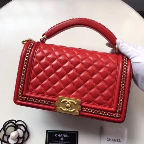 Boy Chanel Sac à rabat à poignée supérieure Original en cuir de mouton A94804 Rouge
