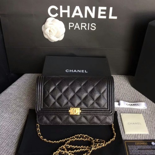 Boy Chanel WOC Flap Bag Cuir de veau d'origine CHA6040 Noir