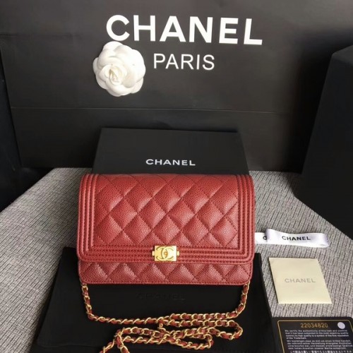 Boy Chanel WOC Flap Bag Cuir de veau d'origine CHA6040 Rouge foncé