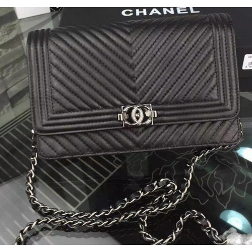 Boy Chanel WOC Flap Bag Original Chevron Sheepskin CHA4742 Noir