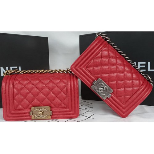 Boy Chanel Mini Flap Bag Original Cannage Pattern A67085 Rouge Foncé