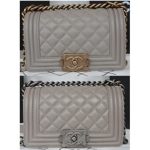 Mini sac à rabat Boy Chanel motif cannage original A67085 gris