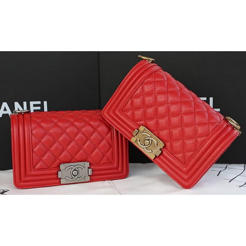 Mini sac à rabat Boy Chanel motif cannage original A67085 rouge