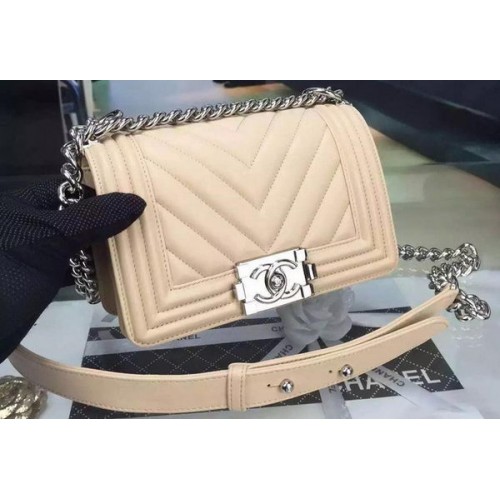 Boy Chanel mini Flap Bag Original Chevron Nubuck Leather A5707 Abricot