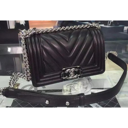 Boy Chanel mini Flap Bag Original Chevron Nubuck Leather A5707 Noir