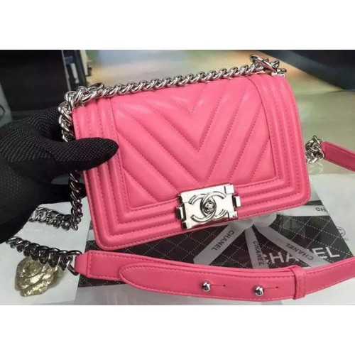 Boy Chanel mini Flap Bag Original Chevron Nubuck Leather A5707 Rose