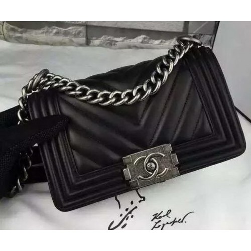Boy Chanel Mini Flap Bag Original Chevron Sheepskin Leather A5707 Noir