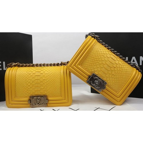 Boy Chanel Mini Flap Bag Cuir Python Original A67085 Jaune